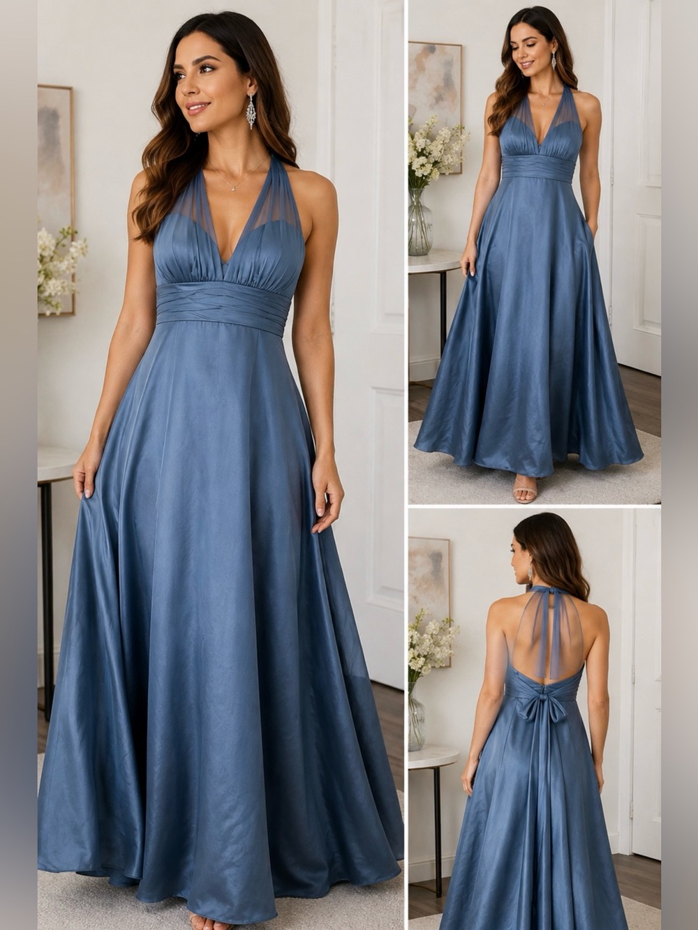 David’s Bridal Blue Halter Formal Maxi Gown Dress Size 6